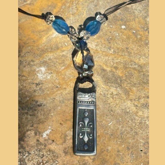 Vintage Silverware Necklace With Blue & Clear Beads Pendant - Picture 12 of 14